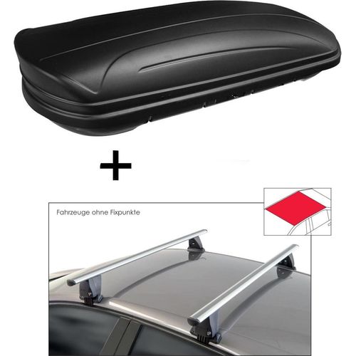 Dachbox VDPMAA320 320 Liter abschließbar schwarz matt + Dachträger VDP Delta kompatibel mit für Kia Rio (YB) Hatchback (5 Türer) ab 2017