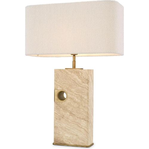 Casa Padrino Luxus Tischleuchte Beige / Antik Messing / Creme 46 x 22 x H. 68 cm - Travertin Schreibtischleuchte mit rechteckigem Lampenschirm - Luxus Tischleuchten - Luxus Kollektion