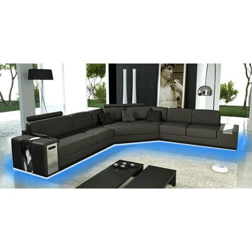 Wohnlandschaft Rund Ecksofa Leder Runde Couch Garnitur Sofa Couch Ecke + USB