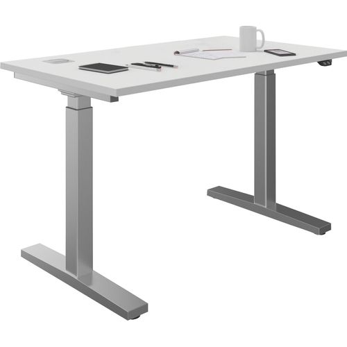 Schreibtisch - Grau - Weiß - Stahlgestell - B 160 cm - motorisch höhenverstellbar