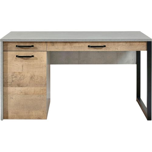 Schreibtisch - Betondekor - Eiche rustikal Nachbildung - 170 x 68 cm - 1 Tür - 2 Schubladen