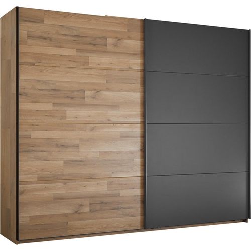 Schwebetürenschrank - Graphit Nachbildung - Montana Eiche Nachbildung - 270 x 210 cm