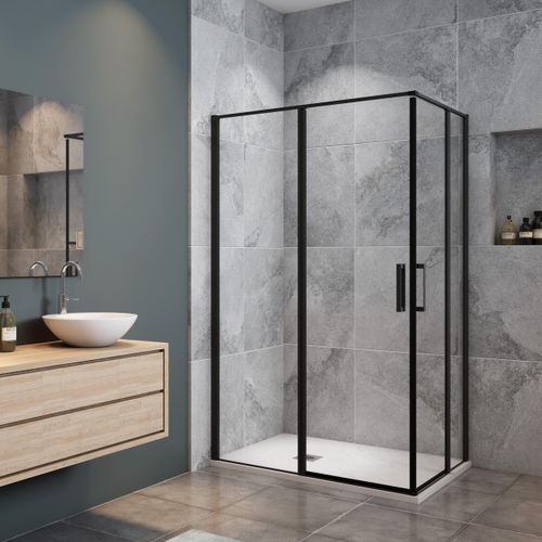 B:80xT:100x185cm schwarz Nischentür 6mm Nano Sicherheitsglas Pendeltür Eckeingang Duschbad Duschkabine