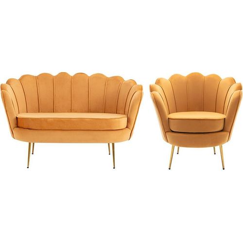 Couchgarnitur Muschel 2+1 - Samt - Senfgelb - DANDELION