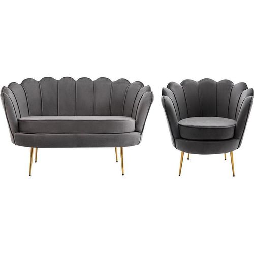 Couchgarnitur Muschel 2+1 - Samt - Anthrazit - DANDELION