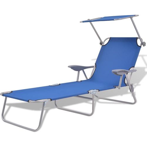 Prolenta Premium Sonnenliege mit Sonnenschutz Stahl Blau