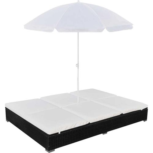 Prolenta Premium - Outdoor-Loungebett mit Sonnenschirm Poly Rattan Schwarz