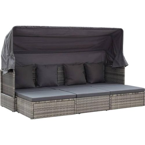 Prolenta Premium - Garten-Sonneninsel mit Dach Grautöne Poly Rattan