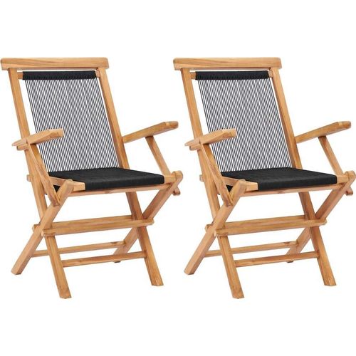 Prolenta Premium - Klappbare Gartenstühle 2 Stk. Massivholz Teak und Seil