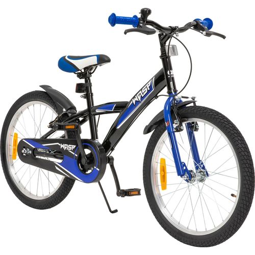 Actionbikes Kinderfahrrad Wasp 20 Zoll | Kinder Fahrrad - V-Brake Bremsen - Kettenschutz - Fahrradständer - 6-9 Jahre (Schwarz/Blau)