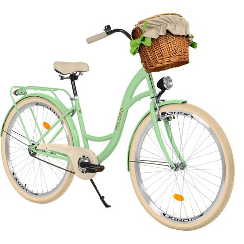 Milord Komfort Fahrrad Mit Weidenkorb Damenfahrrad Vintage, 28 Zoll, Mintze-Creme, 1-Gang