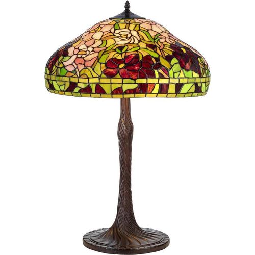 Casa Padrino Luxus Tiffany Tischleuchte Mehrfarbig Ø 50 x H. 76 cm - Runde Tiffany Schreibtischleuchte - Wohnzimmer Deko Leuchte - Scheibtisch Deko Leuchte - Luxus Tiffany Leuchten