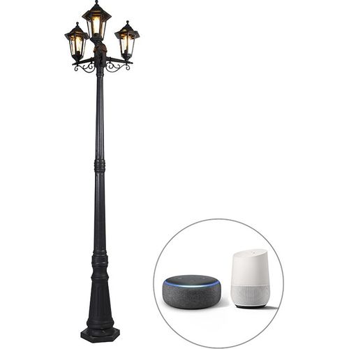 QAZQA - Klassisch I Antik Smarte Outdoor-Laterne schwarz 3-flammig inkl. Wifi ST64 - New Haven I Außenbeleuchtung - Kunststoff Länglich - LED geeignet E27