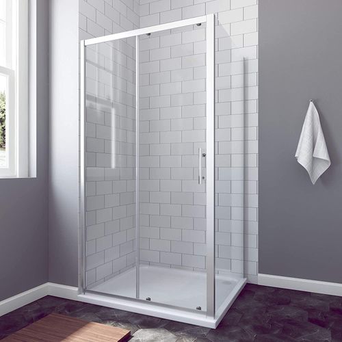 Duschkabine Eckeinstieg 140x90 cm AQUABATOS Schiebetür und Seitenwand Duschtür Duschwand Duschabtrennung 6mm ESG Höhe 185cm
