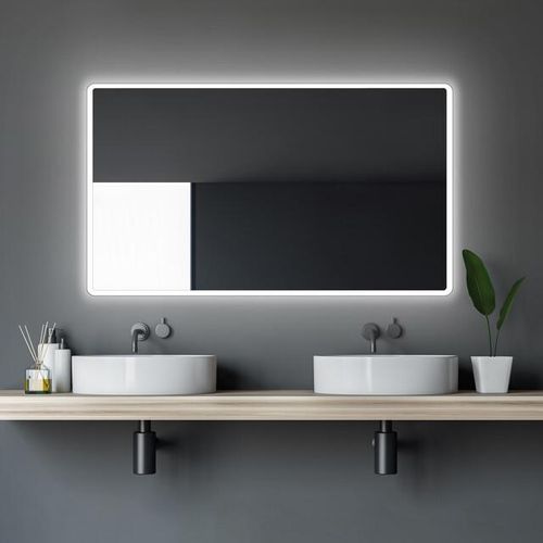 Badezimmerspiegel mit Beleuchtung TALOS Moon LED Badspiegel 120x70 cm - feuchtwassergeeignet durch Aluminiumrahmen - Licht-Farbe Neutralweiß