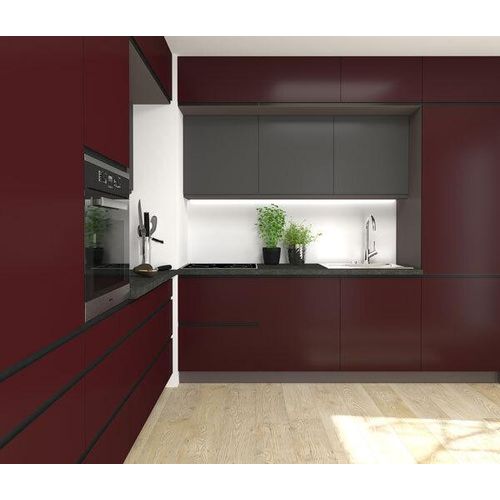 Einbauküche VELDEN Küchenblock 240x243cm HETTICH Vollauszug grifflos lava - rubinrot-graphit super matt