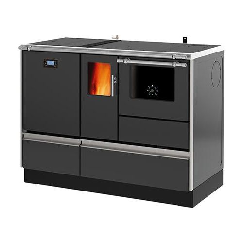 Pelletofen mit Brennofen (4,8 kW) + Boiler (15,2 kW) Sannover 20 kW Anthrazitgrau
