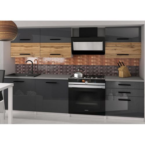 Küchenschrank Set Möbelsets Unterschränke Hochschrank Hängeglasschrank Komplettküche Primera 2 | Küchen Möbel | Grau glänzend