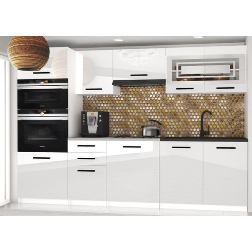 Küchenschrank Set Möbelsets Unterschränke Hochschrank Hängeglasschrank Komplettküche Paula 2 | Küchen Möbel | Weiß glänzend