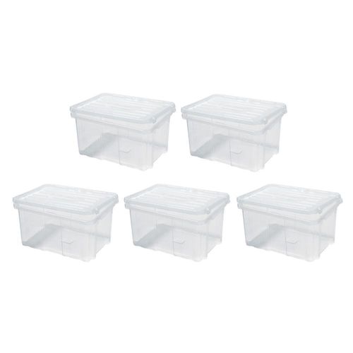 SuperSparSet 5x Mehrzweck Aufbewahrungsbox mit Deckel | Transparent | HxBxT 26x60x40cm | 55 Liter | Lagerkiste, Transportbox, Stapelbox, Kunststoffkiste