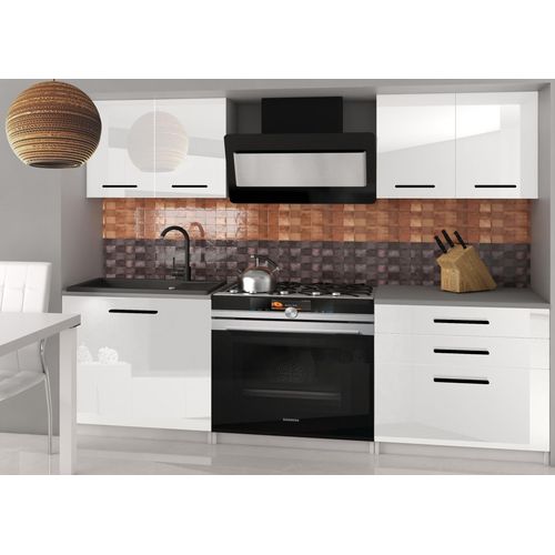 Küchenschrank Set Möbelsets Unterschränke Hochschrank Hängeglasschrank Komplettküche Tiesto 2 | Küchen Möbel | Weiß glänzend