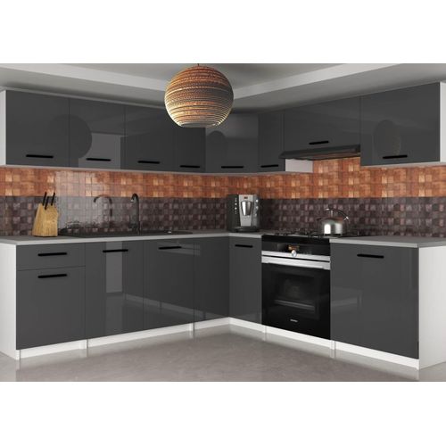 Küchenschrank Set Möbelsets Unterschränke Hochschrank Hängeglasschrank Komplettküche Uniqaplus | Küchen Möbel | Grau glänzend