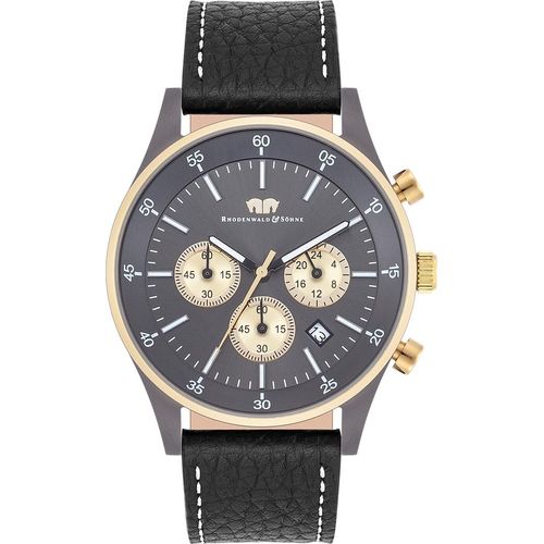 Herren Chronograph gelbgold Echtleder schwarz