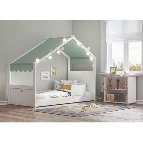 Montessori Hausbett mit Seitendach 90x200 cm Weiß / versch. Farben, Farbauswahl:Rosa, Matratze:ohne, Auszug:ohne Bettauszug