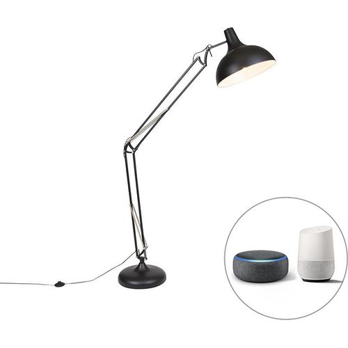 QAZQA - Retro Smarte Stehlampe schwarz verstellbar inkl. Wifi A60 - Hobby I Wohnzimmer I Schlafzimmer - Stahl Rund - LED geeignet E27