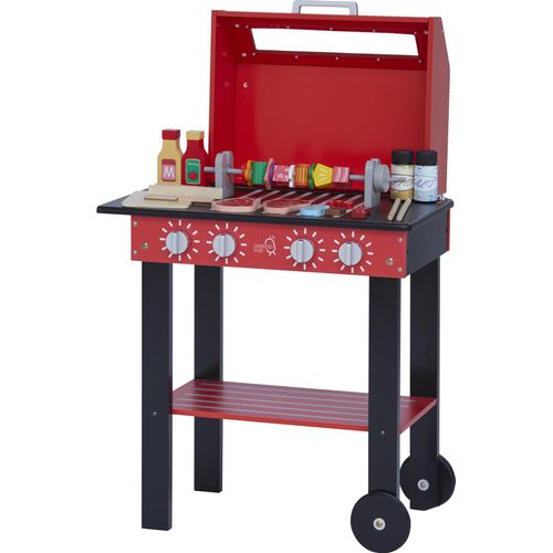 Teamson Kids Little Helper Backyard Draussen Drinnen BBQ Grill Spielset Spielzeug mit Interaktiven Funktionen & 25 Rollenspiel Zubehör, Rot TD-13544B