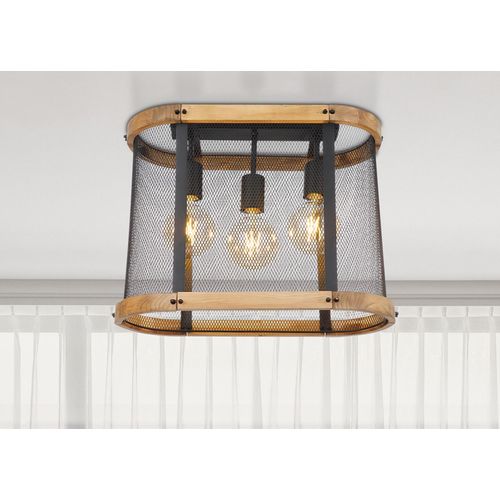 LED Deckenleuchte mit Drahtgeflecht Lampenschirm & Holz