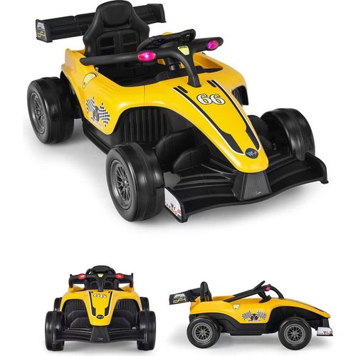 GOPLUS Elektrofahrzeug mit Fernbedienung, Kinder-Pedal-Gokart mit LED, Musik & USB/MP3 Schnittstellen, Kinderfahrzeug mit EIN-Knopf-Start für Kinder von 3-7 Jahre, 2-5 km/h (Gelb)