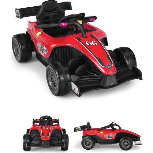 GOPLUS Elektrofahrzeug mit Fernbedienung, Kinder-Pedal-Gokart mit LED, Musik & USB/MP3 Schnittstellen, Kinderfahrzeug mit EIN-Knopf-Start für Kinder von 3-7 Jahre, 2-5 km/h (Rot)