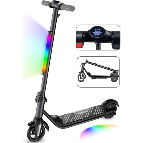 Elektroroller KXQ-EPRO E-Scooter Für Kinder 6-12 Jahren- Faltbar- LCD-Anzeige- Reichweite 8km- Max. 12km/h- Bunte Neonlichter- Elektroscooter Schwarz