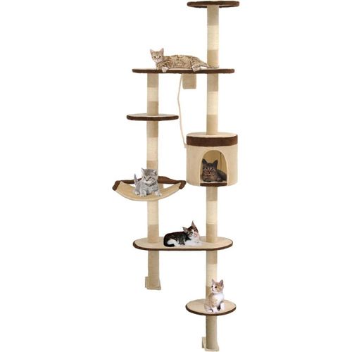 Prolenta Premium - Wandkratzbaum mit Sisal-Kratzsäulen 194 cm Beige/Braun