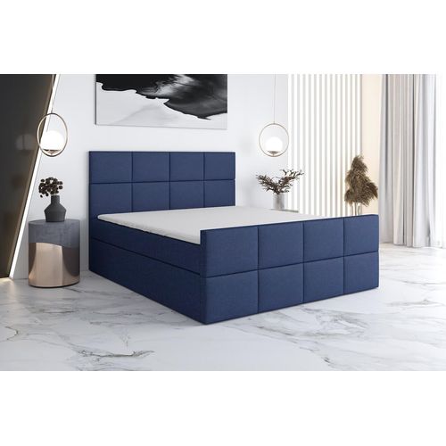 Boxspringbett CAPRIO 140x200 mit 2 Bettkästen, Bonell-Matratze und Topper. Farbe: Blau