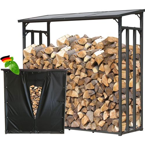 Metall Kaminholzregal Anthrazit 143 x 70 x 145 cm Garten Kaminholzunterstand 1,4 m³ / 2 SRM Stapelhilfe Aussen mit Wetterschutz Schwarz