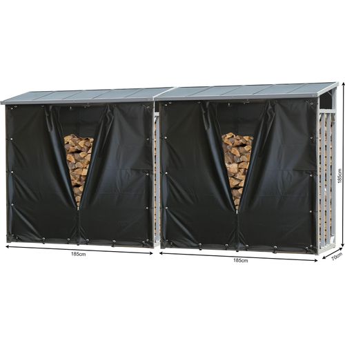 2 Stück ALUMINIUM Kaminholzregal XXL 185 x 70 x 185 cm mit Wetterschutz Garten Kaminholzunterstand 4,6 m³ Kaminholzlager Stapelhilfe Aussen