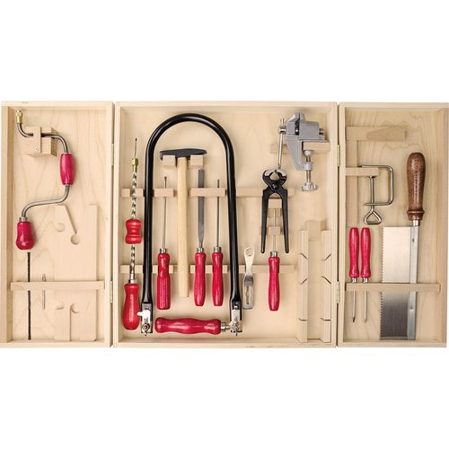 SELVA Kinder-Werkzeugschrank inkl. Laubsäge, Hammer, 26 Teile, Germany