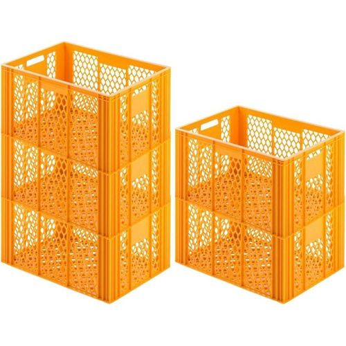 SparSet 5x Eurobehälter Bäcker- & Konditorenkasten | HxBxT 34,9x40x60 | 70 Liter | Gelb-Orange | Brötchenkiste, stapelbare Bäckerkiste