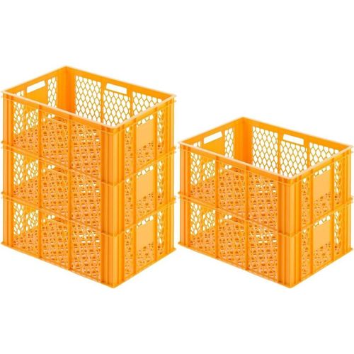 SparSet 5x Eurobehälter Bäcker- & Konditorenkasten | HxBxT 25x40x60 | 49 Liter | Gelb-Orange | Brötchenkiste, stapelbare Bäckerkiste