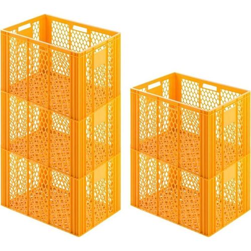 SparSet 5x Eurobehälter Bäcker- & Konditorenkasten | HxBxT 42,1x40x60 | 85 Liter | Gelb-Orange | Brötchenkiste, stapelbare Bäckerkiste