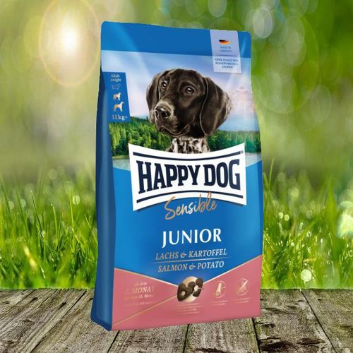 Happy Dog Sensible Junior - Huhn, Lachs & Kartoffel 2 x 10 kg - Glutenfreie Vollnahrung mit Huhn, Lachs & Kartoffel für sensible Junghunde