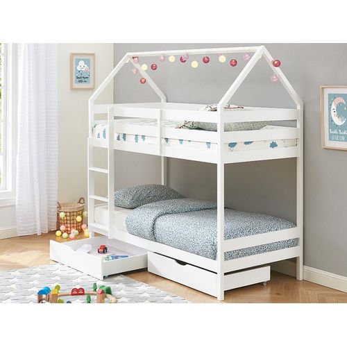 Etagenbett Hausbett mit 2 Schubladen - Kiefernholz - 2 x 90 x 190 cm - Weiß - CHORI
