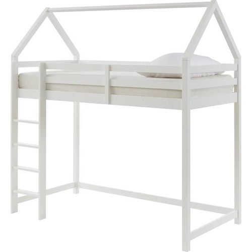 Hochbett Hausbett mit Matratze - Kiefernholz - 90 x 190 cm - Weiß - TARZIA