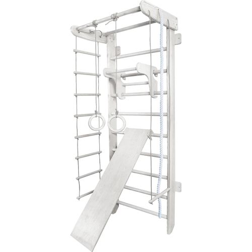 Spielplatz indoor Sprossenwand weiß + Turnringe + Rutsche | Klettergerüst Kinderzimmer