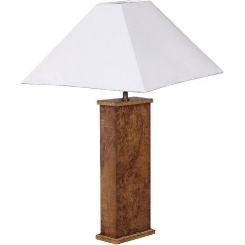 Casa Padrino Luxus Tischleuchte Braun / Weiß 45 x 39 x H. 72 cm - Massivholz Schreibtischleuchte mit Lampenschirm - Luxus Tischleuchten - Luxus Schreibtischleuchten - Luxus Interior