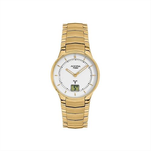 Adora Funk Damenuhr Ø 31mm gelbgoldfarben Edelstahlband Analog 5 BAR