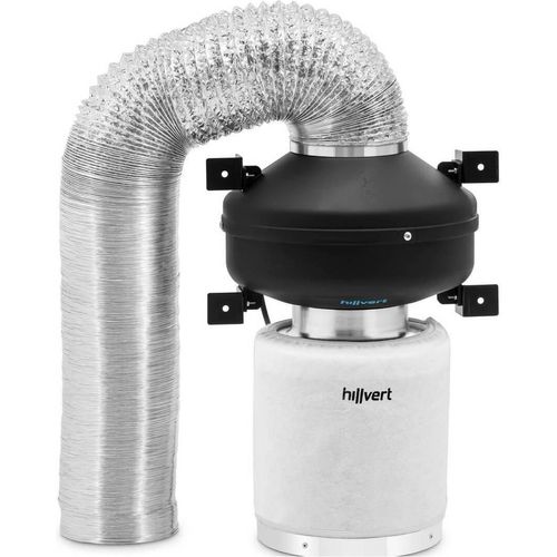 hillvert Abluftset - Aktivkohlefilter / Rohrventilator / Abluftschlauch - 382.2 m³/h - Ø 125 mm Auslass