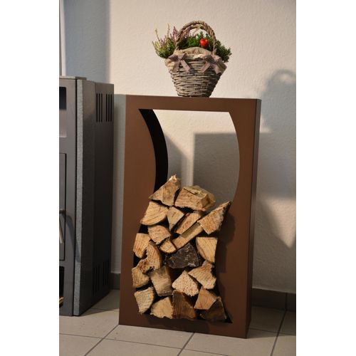 Kaminholzregal Brennholzregal Innen Metall Welle - Edelrost Optik (Corten Effect)